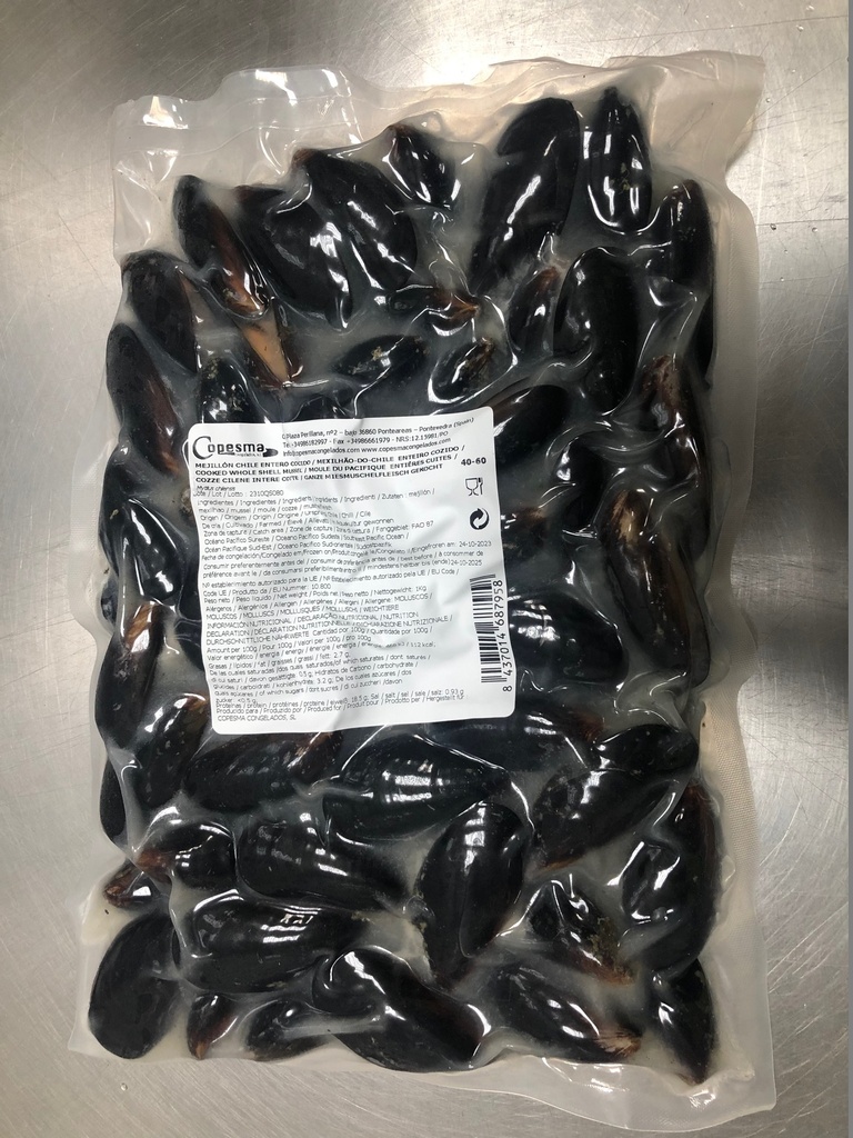 Mejillon Cocido Vacio Chile 40-60 pz/kg 5x1kg